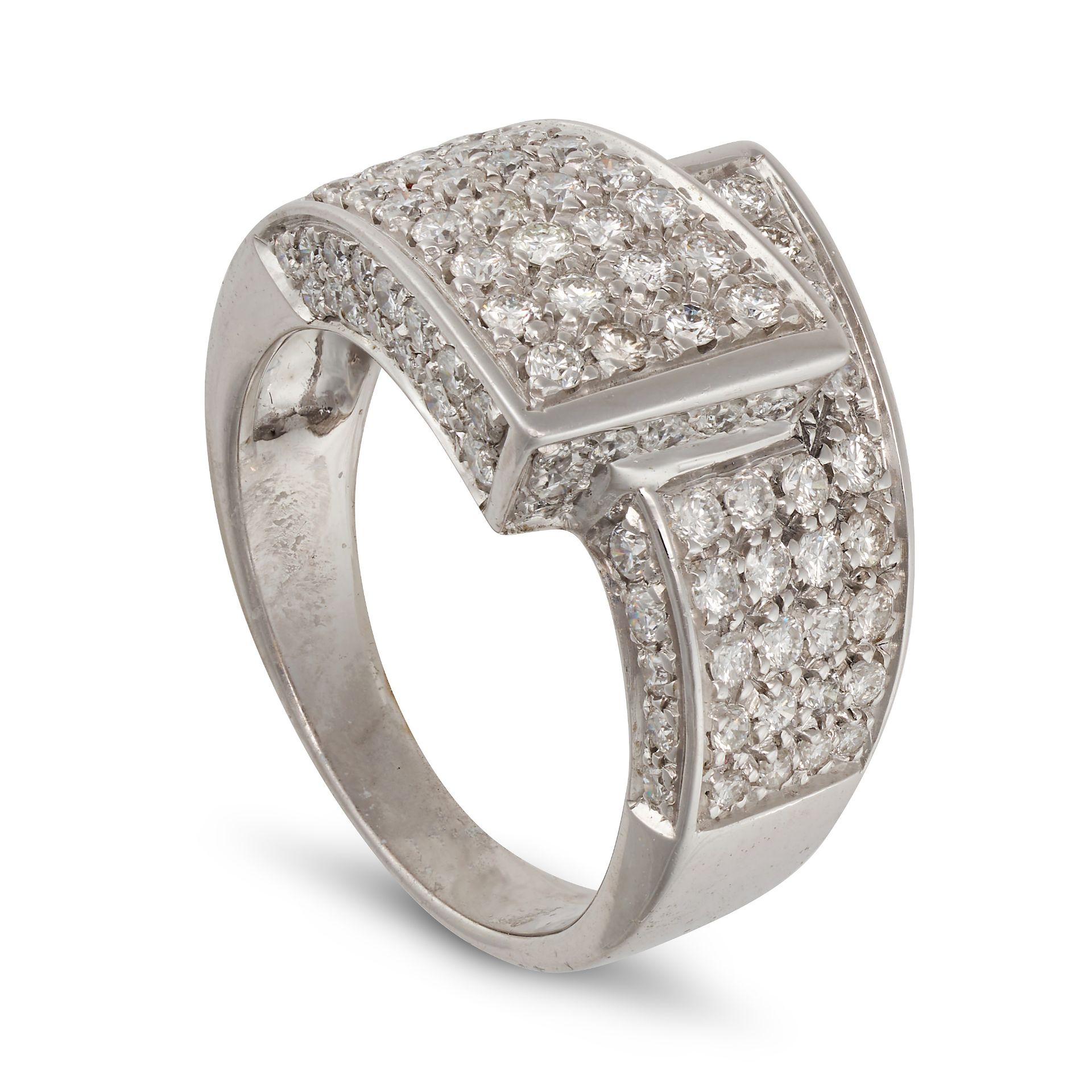 A DIAMOND DRESS RING in 18ct white gold, the stylised crossover ring pave set with round brillian... - Bild 2 aus 2
