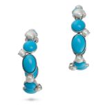 FRANCESCA VISCONTI, A PAIR OF RECONSTITUTED TURQUOISE AND PEARL HOOP EARRINGS in 18ct white gold,...