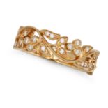 NO RESERVE - A DIAMOND FOLIATE BAND RING in 18ct yellow gold, the band in a foliate design, set w...