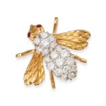 A DIAMOND FLY BROOCH in 18ct yellow and white gold, designed as a fly, the body set throughout wi...