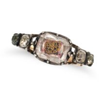 AN ANTIQUE STUART CRYSTAL MOURNING RING, 18TH CENTURY in yellow gold and silver, comprising a wir...