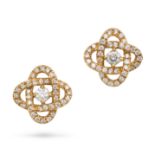 NO RESERVE - A PAIR OF DIAMOND EARRINGS in 18ct yellow gold, in scrolling design set throughout w...
