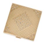 DRAYSON, A VINTAGE DIAMOND POWDER COMPACT in 9ct yellow gold, designed with engraved detailing se...