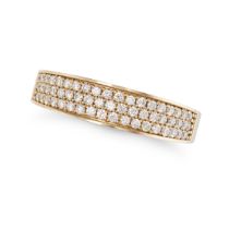 A DIAMOND RING in 14ct yellow gold, set with three rows of round brilliant cut diamonds, stamped ...