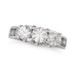 A DIAMOND DRESS RING in 14ct white gold, set with three round brilliant cut diamonds weighing app...