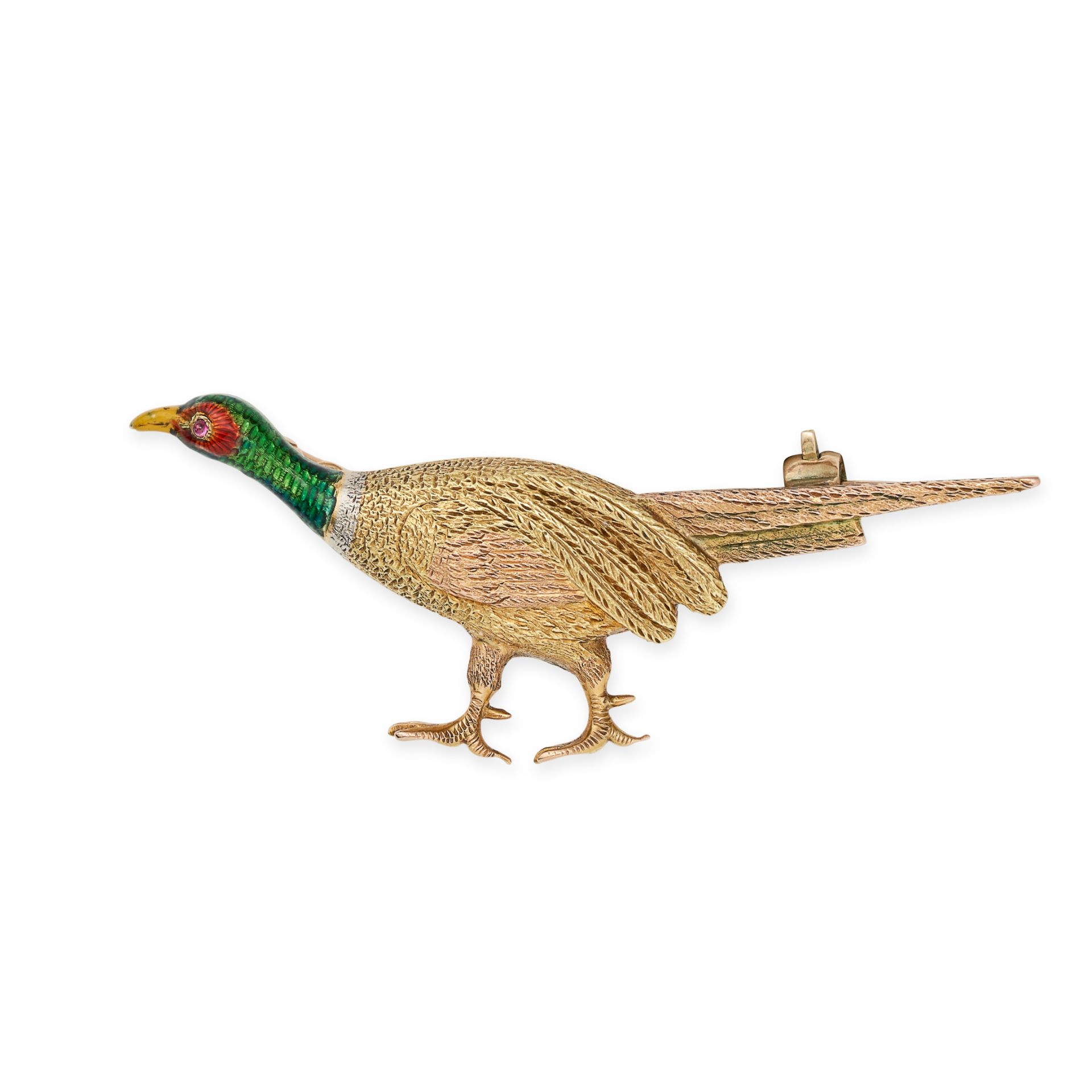 AN ANTIQUE EDWARDIAN PHEASANT BROOCH in 15ct yellow gold, the brooch designed as a pheasant, the ...
