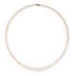 A NATURAL SALTWATER PEARL AND DIAMOND NECKLACE comprising a graduating row of pearls ranging from...