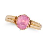 A PINK SAPPHIRE RING in yellow gold, set with a cushion cut pink sapphire of approximately 1.30 c...
