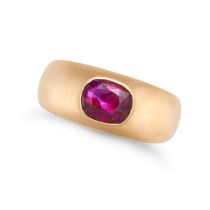 A BURMA NO HEAT RUBY GYPSY RING in yellow gold, set with a cushion cut ruby of 1.01 carats, no as...