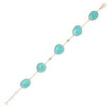 AN AMAZONITE AND DIAMOND BRACELET in 14ct yellow gold, comprising a trace chain set with a row of...