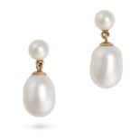 NO RESERVE - A PAIR OF PEARL DROP EARRINGS in yellow gold, each set with a pearl of 5.3mm, suspen...