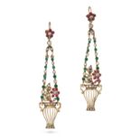 A PAIR OF ANTIQUE PASTE GIARDINETTO DROP EARRINGS each set with an old cut paste in a cluster of ...
