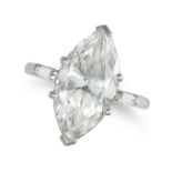 A SOLITAIRE DIAMOND ENGAGEMENT RING in platinum, set with a marquise cut diamond of approximately...