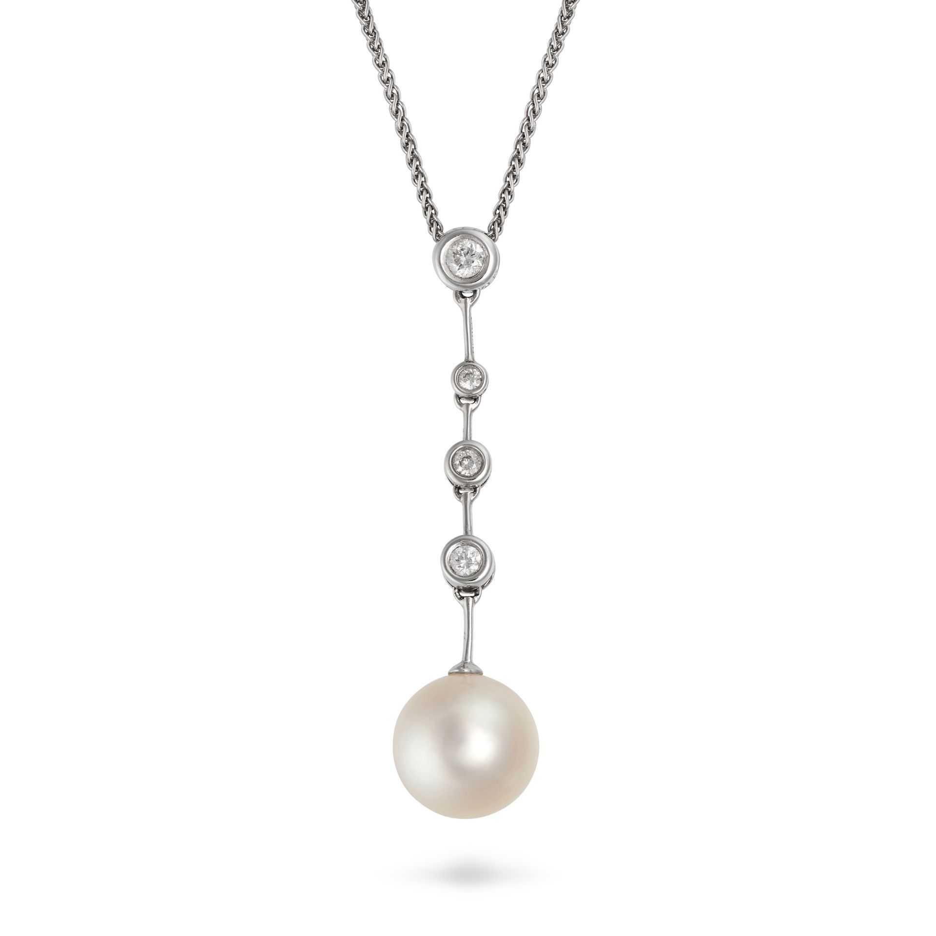 NO RESERVE - A DIAMOND AND PEARL PENDANT NECKLACE in 18ct white gold, the pendant comprising a ro...