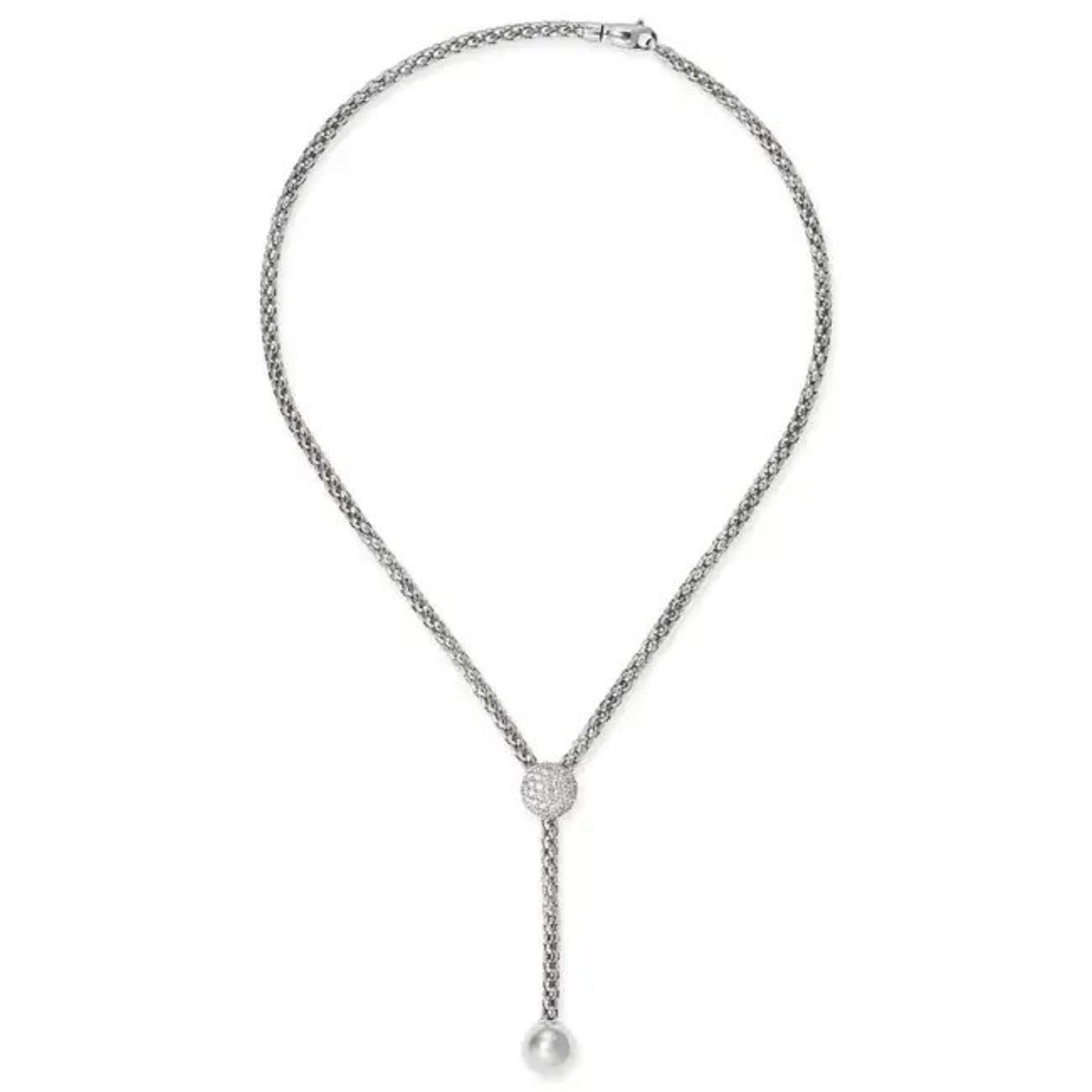 FOPE, A DIAMOND NECKLACE in 18ct white gold, the fancy link chain set with a circular slider of r...