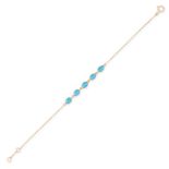A RECONSTITUTED TURQUOISE BRACELET in 18ct yellow gold, comprising a trace chain set with five ov...