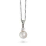 NO RESERVE - A PEARL AND DIAMOND PENDANT NECKLACE in white gold, the pendant set with a pearl of ...