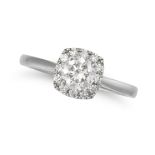 NO RESERVE - A DIAMOND CLUSTER RING in platinum, set with a round brilliant cut diamond of approx...