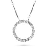 NO RESERVE - A DIAMOND CIRCLE PENDANT NECKLACE in 18ct white gold, the pendant designed as an ope...