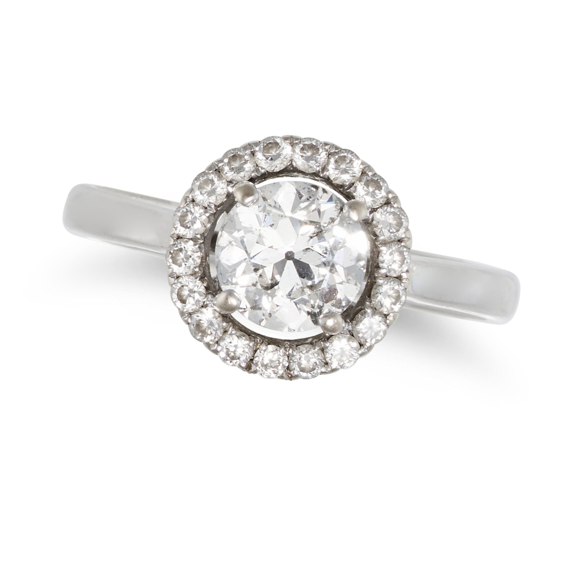 A DIAMOND RING in 18ct white gold, set with an old European cut diamond of approximately 0.77 car...