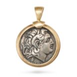 AN ALEXANDER THE GREAT COIN PENDANT in 14ct yellow gold and silver, set with an Alexander the Gre...