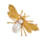 AN ANTIQUE PEARL BEE BROOCH in 15ct yellow gold, the body set with two pearls, the reverse of the...