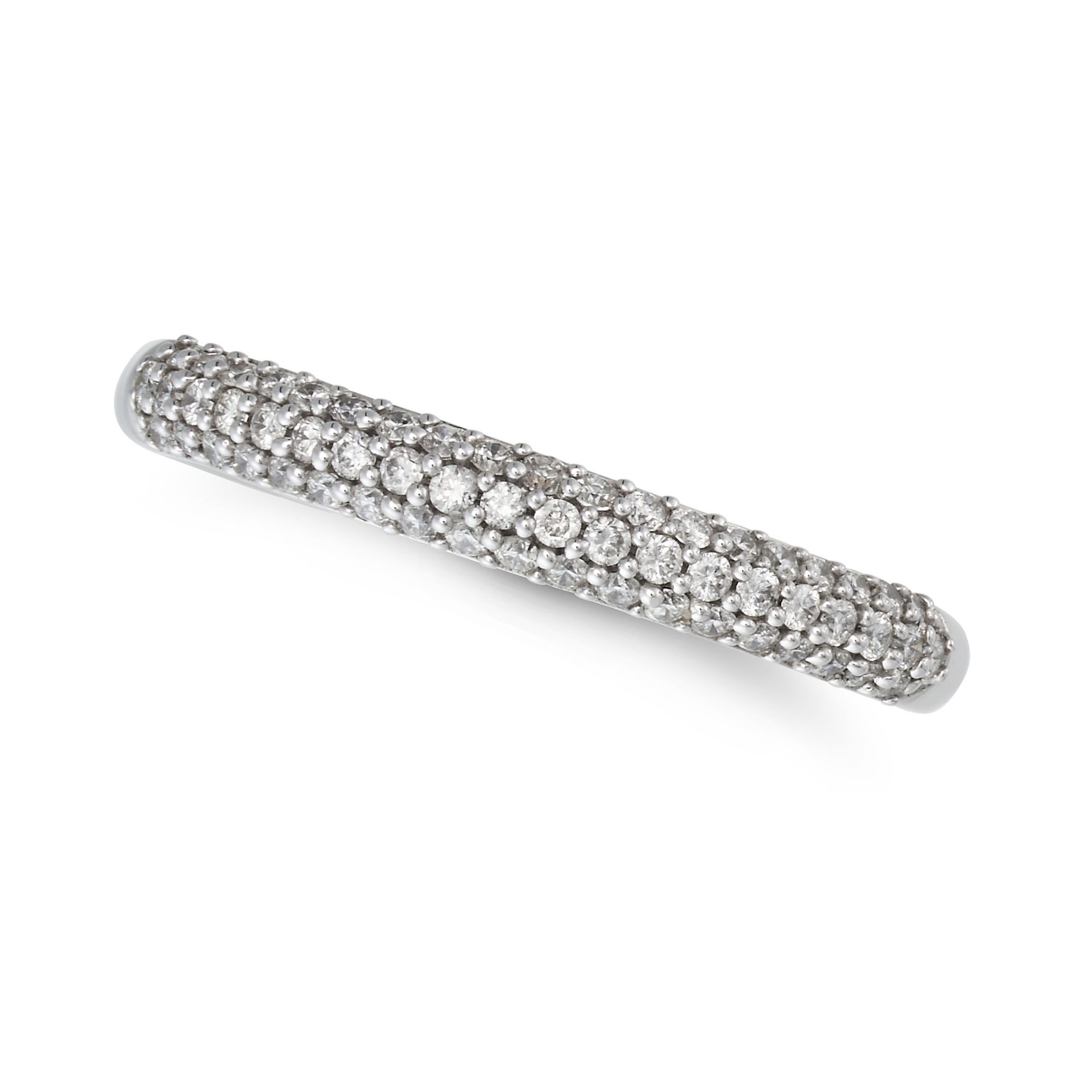 NO RESERVE - A DIAMOND RING in 18ct white gold, half set with three rows of round cut diamonds, i...