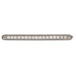 AN ANTIQUE DIAMOND BAR BROOCH in yellow and white gold, comprising a row of rose cut diamonds, no...