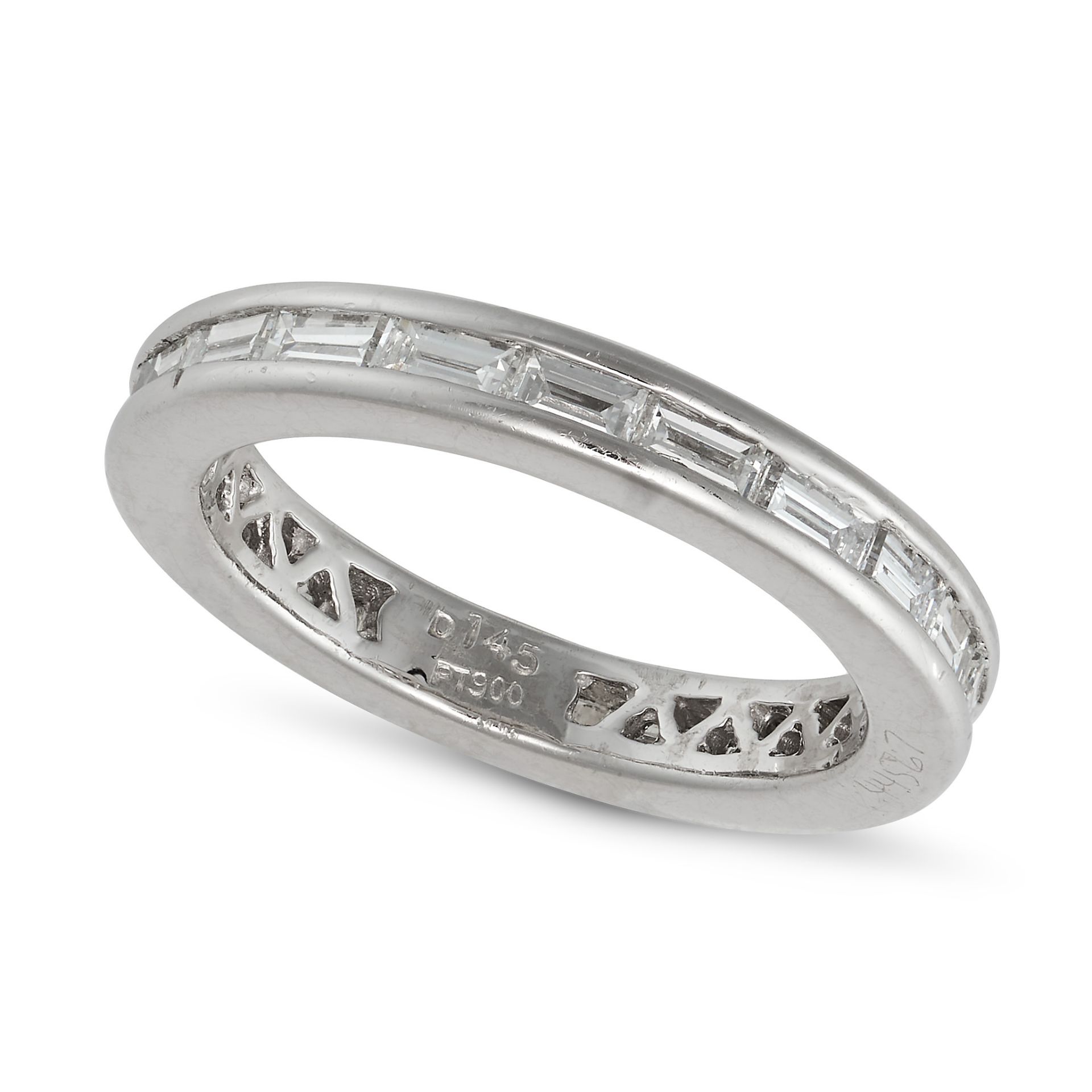 JACOB & CO, A DIAMOND ETERNITY RING in platinum, set all around with a row of baguette cut diamon...