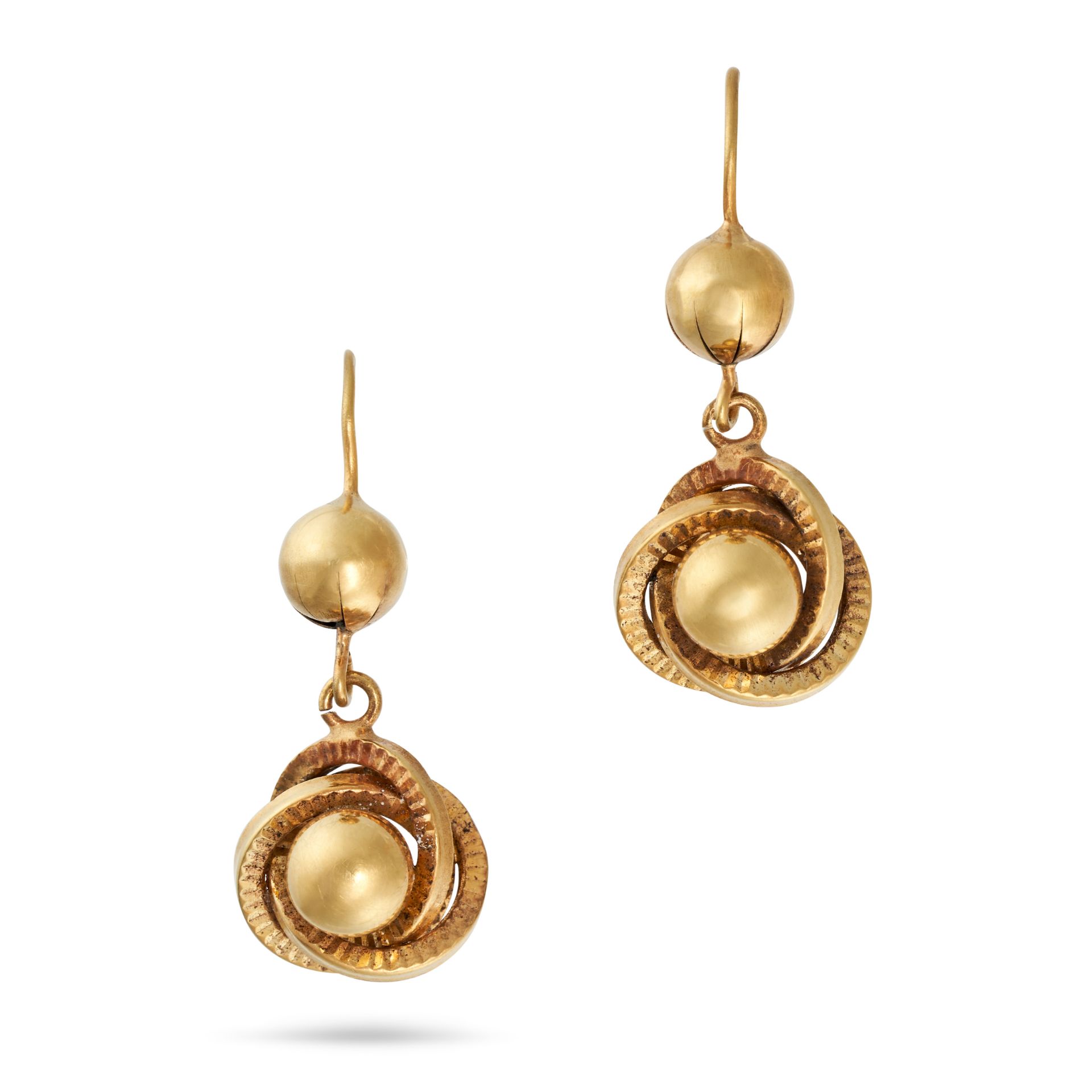 A PAIR OF LOVER'S KNOT EARRINGS in 9ct yellow gold, each earring designed as a lover's knot set t...