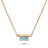 NO RESERVE - AN AQUAMARINE NECKLACE in 14ct yellow gold, comprising a trace chain set with a rect...