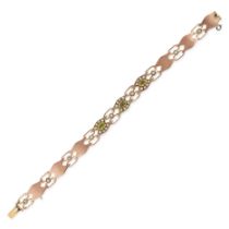 A PERIDOT AND PEARL BRACELET in 9ct yellow gold, the bracelet with alternating links set with pea...