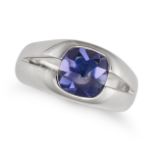 TIFFANY & CO., AN IOLITE RING in 18ct white gold, set with a fancy cabochon iolite, signed Tiffan...