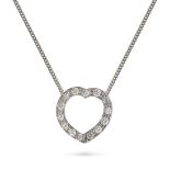 A DIAMOND HEART PENDANT NECKLACE in white gold, the pendant designed as a heart set with round br...