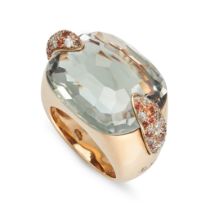 POMELLATO, A PRASIOLITE, ORANGE SAPPHIRE AND COGNAC DIAMOND PIN UP RING in 18ct yellow gold, set ...