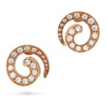 A PAIR OF DIAMOND SPIRAL EARRINGS in 18ct rose and white gold, each designed as a spiral set with...