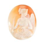 AN UNMOUNTED NIKE SHELL CAMEO carved to depict Nike, the Goddess of Victory, 5.4cm, 13.6g.