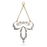 AN ANTIQUE EDWARDIAN DIAMOND PENDANT in silver and yellow gold, in an openwork scrolling design s...