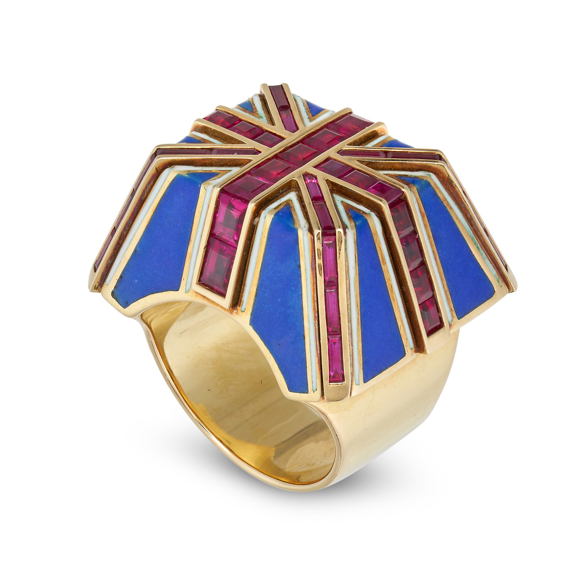 SOLANGE AZAGURY-PARTRIDGE, A SYNTHETIC RUBY AND ENAMEL UNION JACK RING in 18ct yellow gold, desig... - Bild 2 aus 2