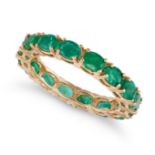 AN EMERALD ETERNITY RING in 18ct yellow gold, set all around with a row of oval cut emeralds, no ...