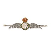 AN ANTIQUE ENAMEL AND DIAMOND ROYAL FLYING CORPS BADGE in 15ct yellow gold, comprising the letter...
