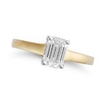 A SOLITAIRE DIAMOND RING in 18ct yellow gold, set with an emerald cut diamond of 1.03 carats, par...