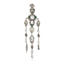 AN ANTIQUE RUSSIAN MULTIGEM CHATELAINE in 84 zolotnik silver, the ornate chatelaine designed as t...