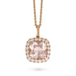 NO RESERVE - A MORGANITE AND DIAMOND PENDANT NECKLACE in 18ct rose gold, the pendant set with a c...