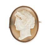 AN ANTIQUE AGATE CAMEO set with an oval cameo carved to depict the profile of a classical lady, n...