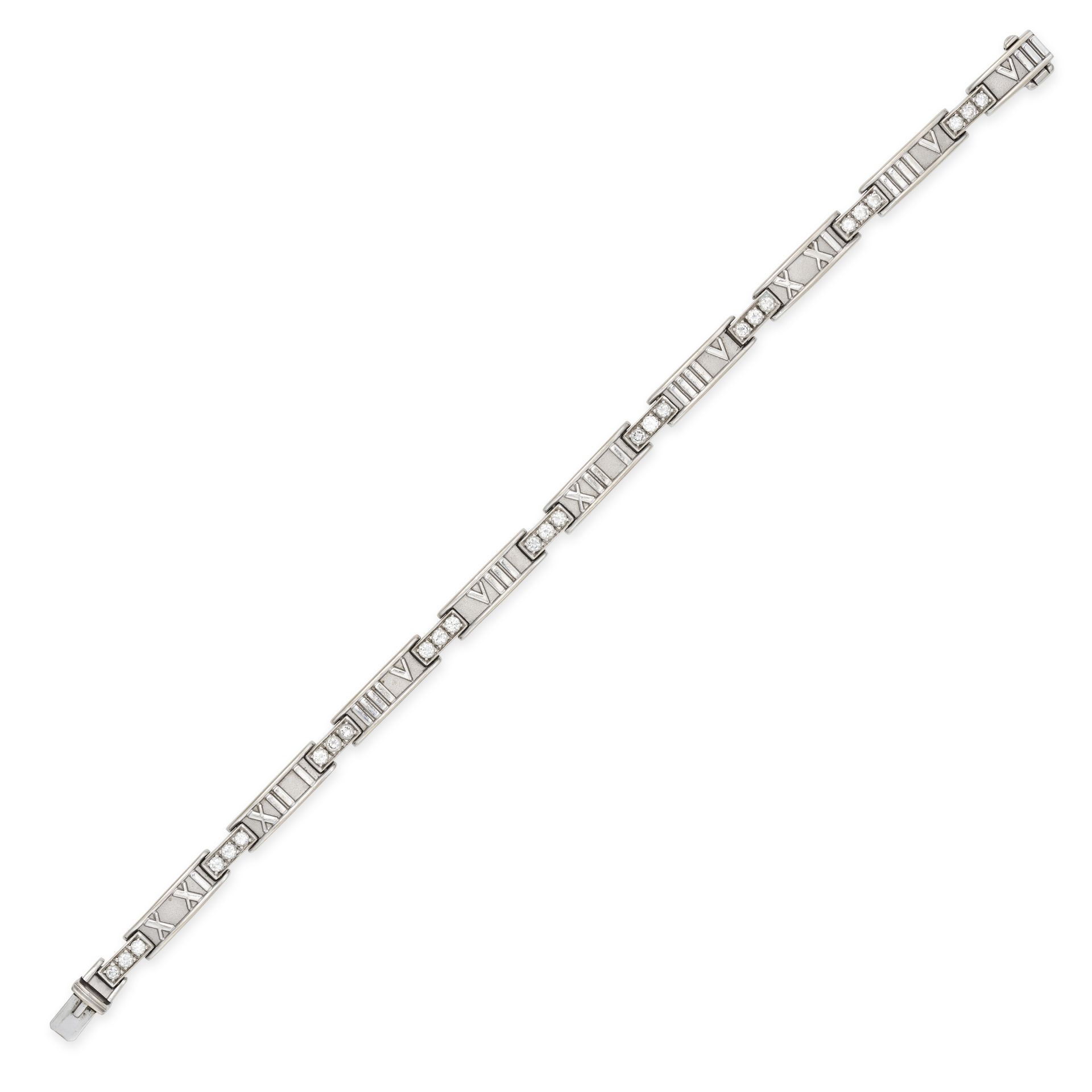 TIFFANY & CO., A DIAMOND ATLAS BRACELET in 18ct white gold, comprising a row of links with emboss...
