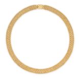 AN ANTIQUE GOLD COLLAR NECKLACE in yellow gold, comprising a brick link necklace accented by bead...