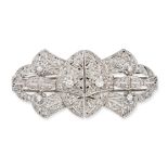 A DIAMOND DOUBLE CLIP BROOCH in white gold, the geometric openwork brooch set throughout with rou...
