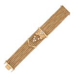 A VINTAGE DIAMOND BELT BRACELET in 9ct yellow gold, comprising stylised woven links, the buckle a...