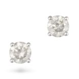 A PAIR OF DIAMOND STUD EARRINGS in 14ct white gold, each set with a round brilliant cut diamond, ...